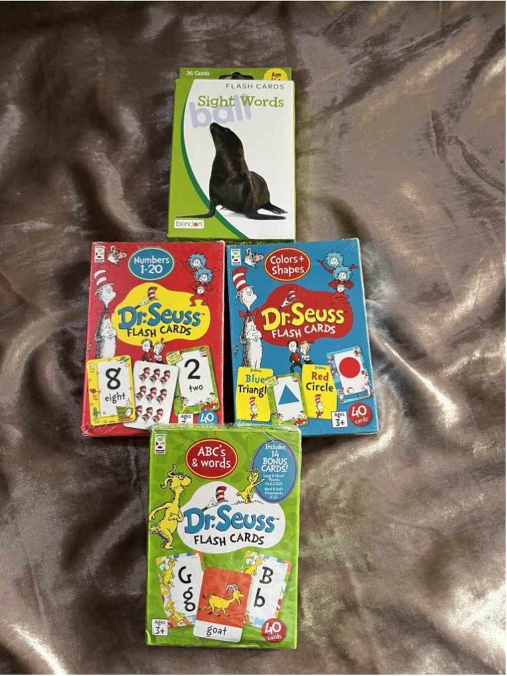3 Dr. Seuss Flash Card Lot NUMBERS ABC’s & WORDS COLORS & SHAPES &1 SIGHT WORDS